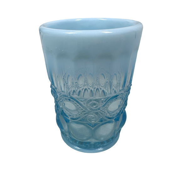 Vintage Mosser Glass Eye Winker Tumbler 4" Aqua Opal Opalescent Blue Juice USA - Picture 2 of 8